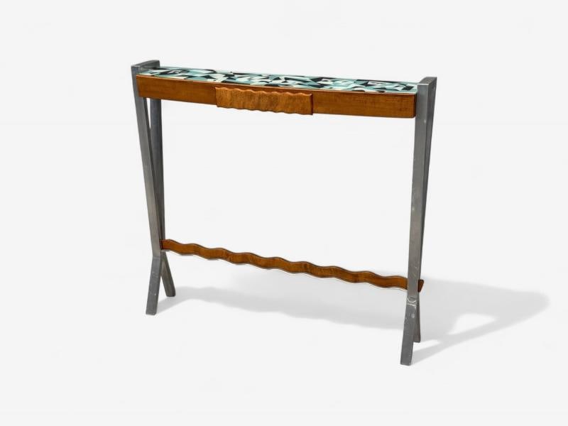 Italian Modern, Painted Glass, Ash Wood, Metal, Console Table, Italy, 1960s - 4