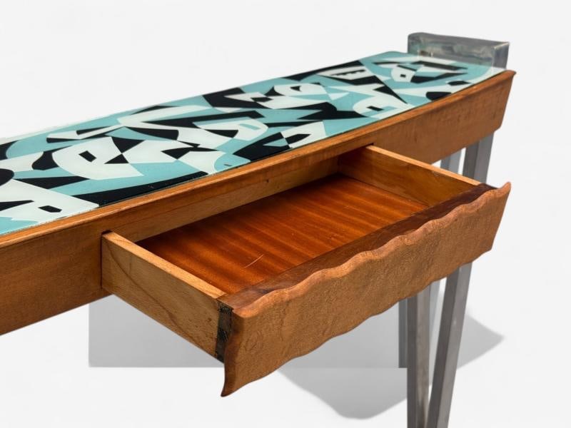 Italian Modern, Painted Glass, Ash Wood, Metal, Console Table, Italy, 1960s - 7