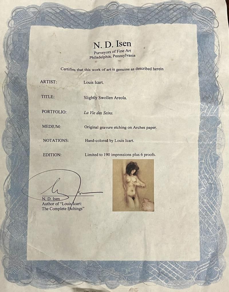 Hand Colored by Louis Icart: Slightly Swollen Areola. Authenticated - 11