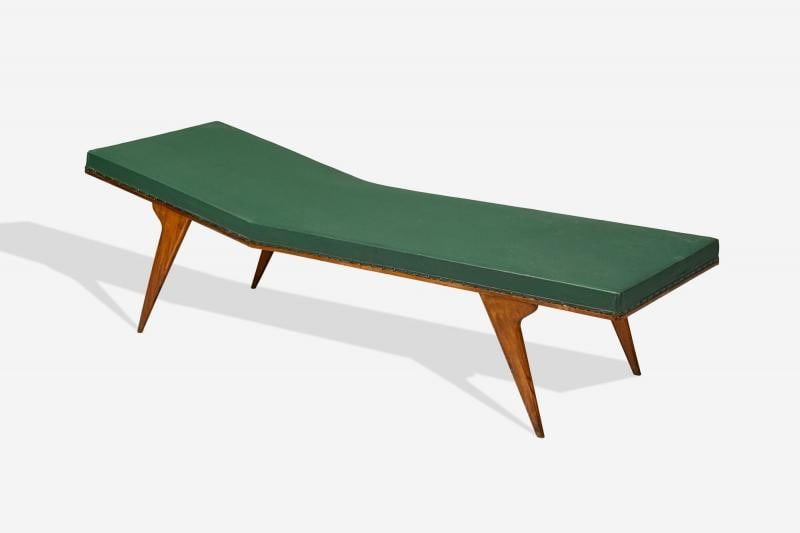 Italian Modern, Walnut, Leatherette, Chaise Lounge, Italy, 1950s - 4
