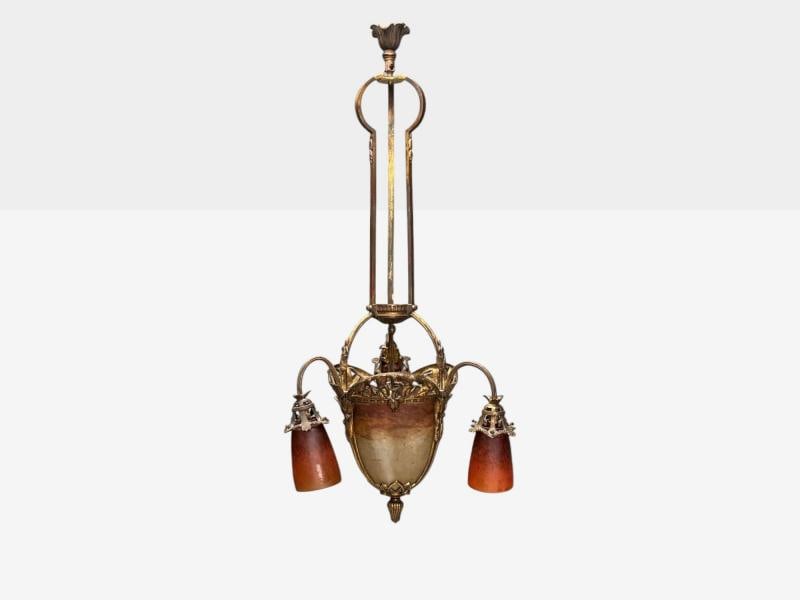 Muller Frères, French Art Deco, Bronze, Glass, Chandelier, France, 1920s - 3