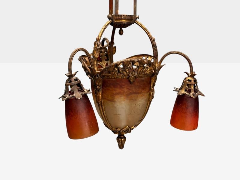 Muller Frères, French Art Deco, Bronze, Glass, Chandelier, France, 1920s - 7