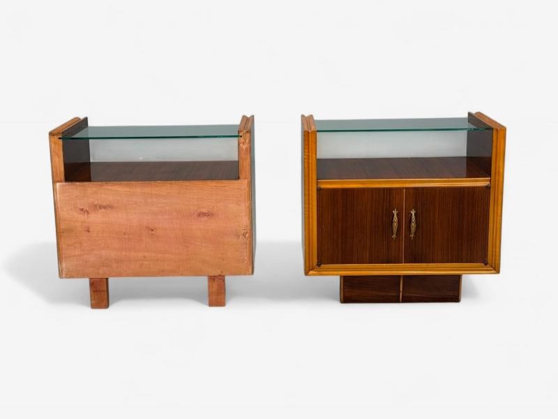 Italian Modern, Wood, Brass, Glass, Nightstands, Italy, 1950s - 12