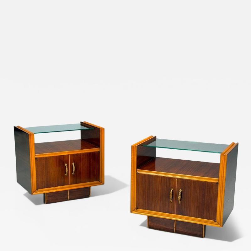 Italian Modern, Wood, Brass, Glass, Nightstands, Italy, 1950s (1 of 12)