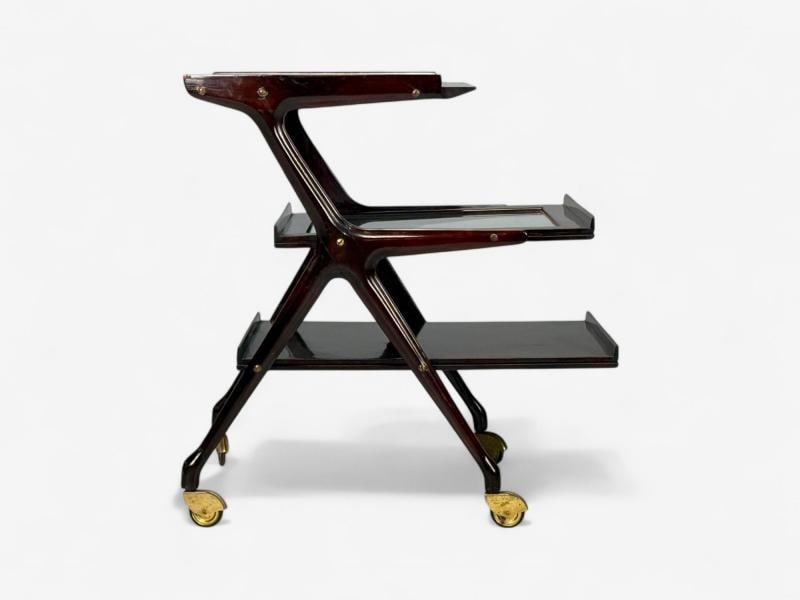 Ico Parisi Style, Italian Modern, Wood, Brass, Glass, Bar Cart, Italy, 1950s - 4