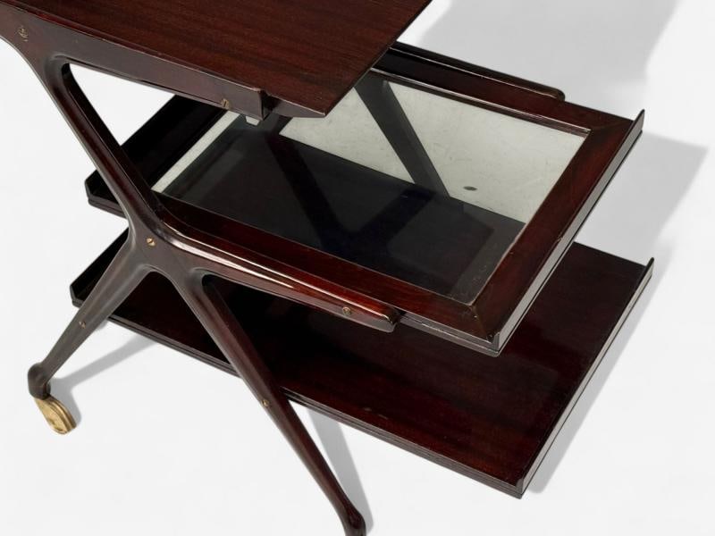 Ico Parisi Style, Italian Modern, Wood, Brass, Glass, Bar Cart, Italy, 1950s - 6