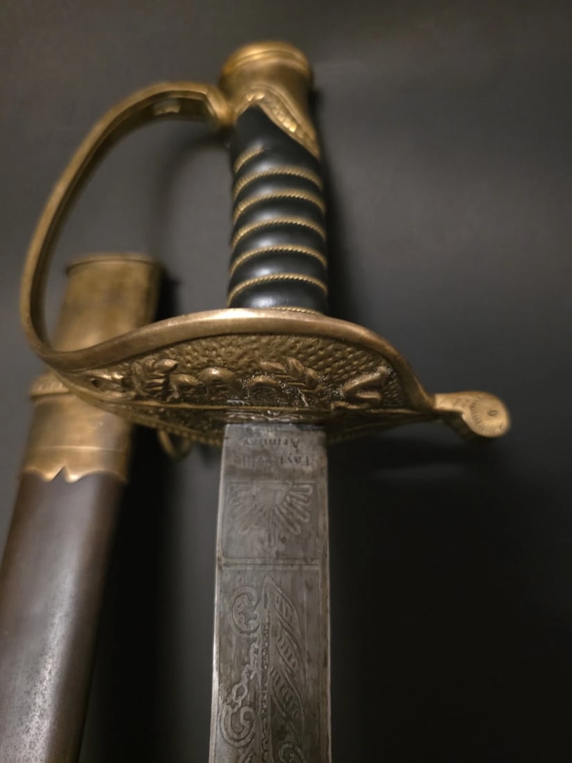 Fayetteville Armory Civil War Officers Confederate CS Sword: Title:Fayetteville Armory Civil War Officers Confederate CS SwordDescription:37 1/2" long with steel scabbard Fayetteville Armory Confederate Officer’s Sword – Antique-Style Civil War