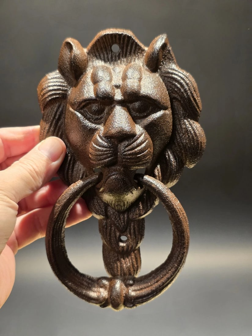 7" Lion Head Cast Iron Door Knocker - 4