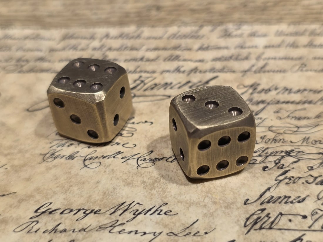 (2) 5/8" Solid Heavy Brass Metal Dice - 2