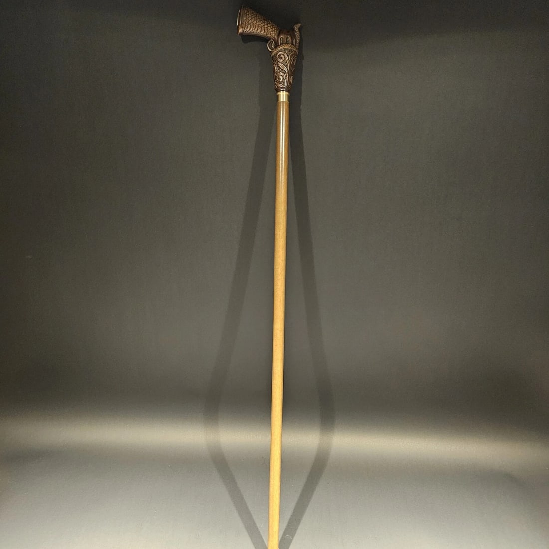 Wood Walking Cane With Gun Handle - 17