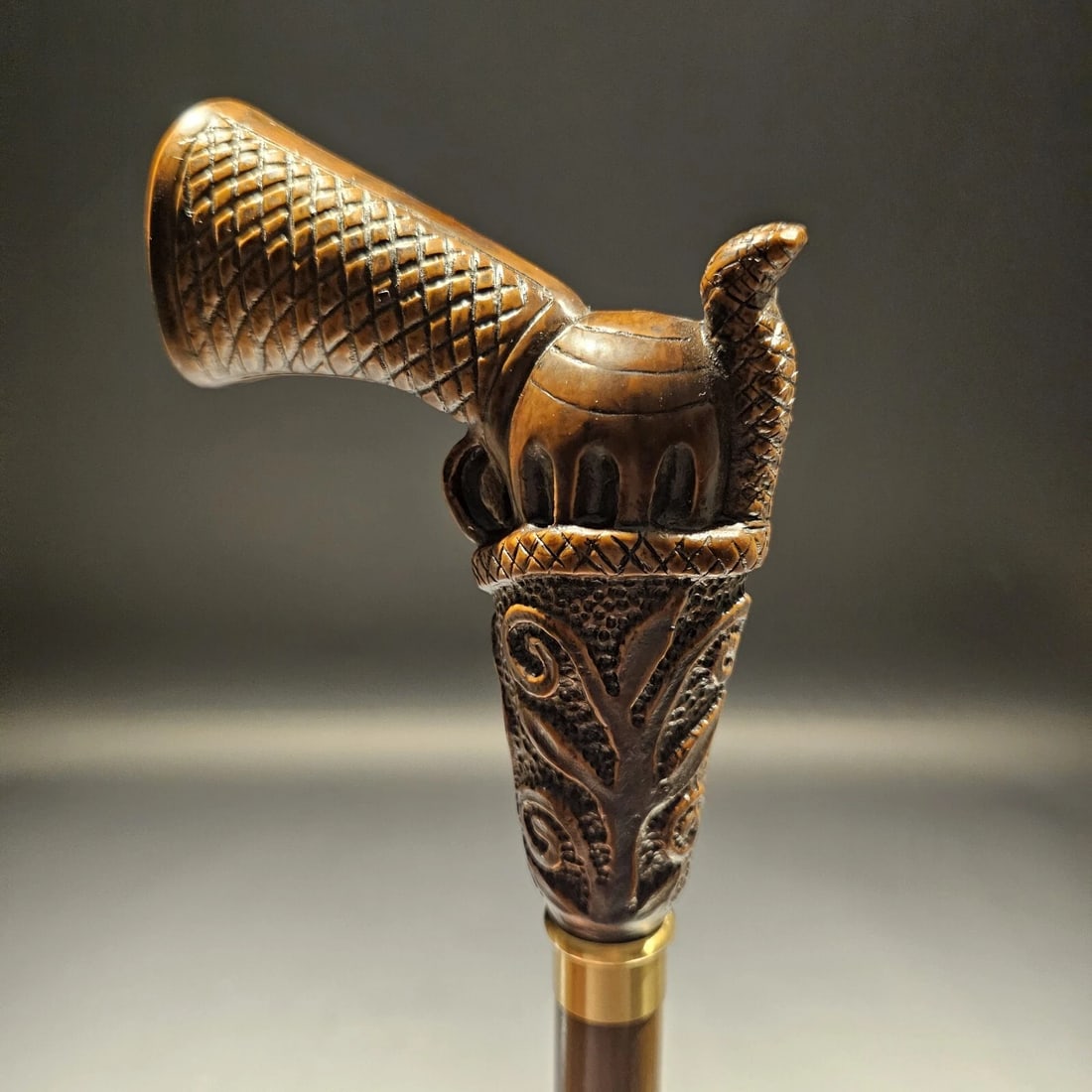 Wood Walking Cane With Gun Handle - 8