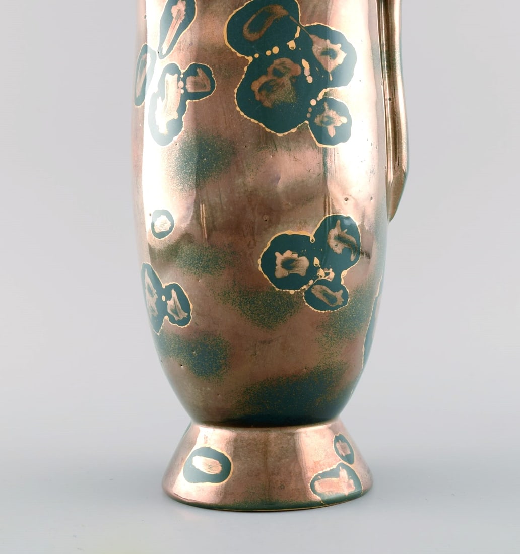 Arts Ceram Grand Feu, France. Vase / pitcher in glazed stoneware. Beautiful glaze in gold and green - 3