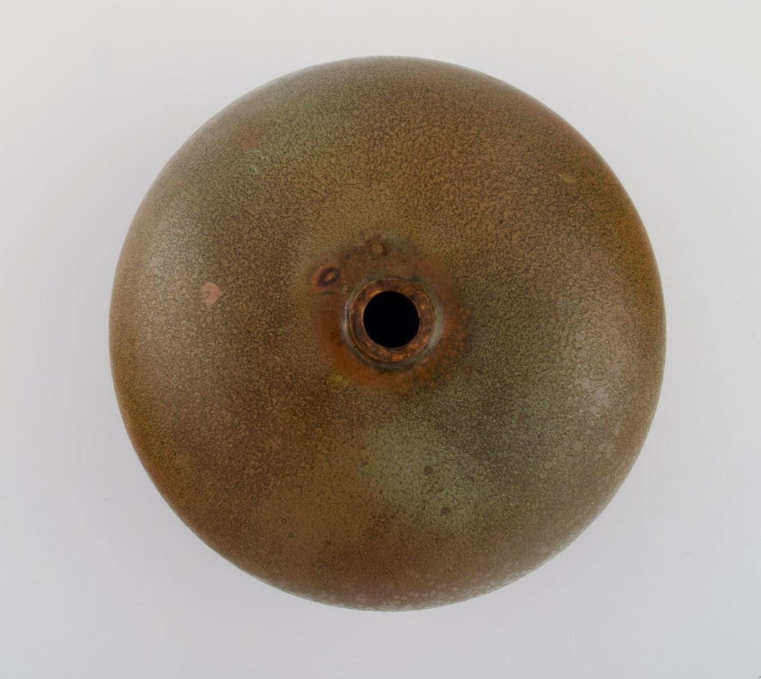Round Bing & Grøndahl vase in glazed stoneware. Beautiful glaze in earth tones. 1920s / 30s. - 5