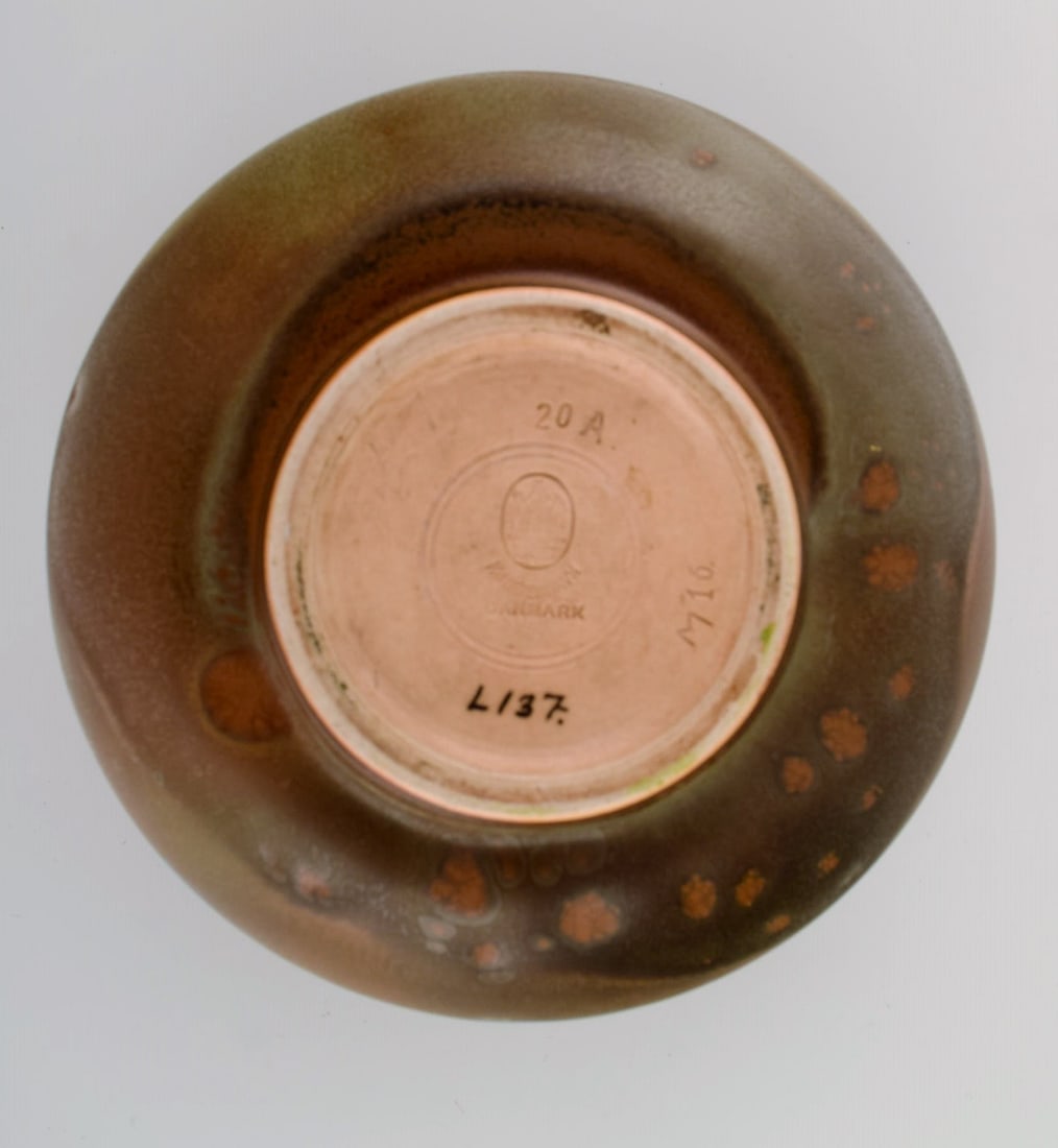 Round Bing & Grøndahl vase in glazed stoneware. Beautiful glaze in earth tones. 1920s / 30s. - 7