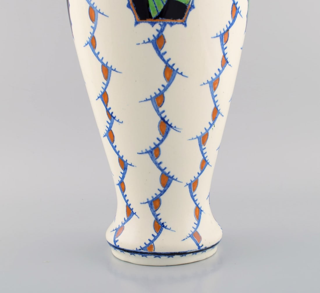 Boch Freres Keramis, Belgium. Large art deco vase in glazed ceramics with hand-painted birds. 1920s - 4