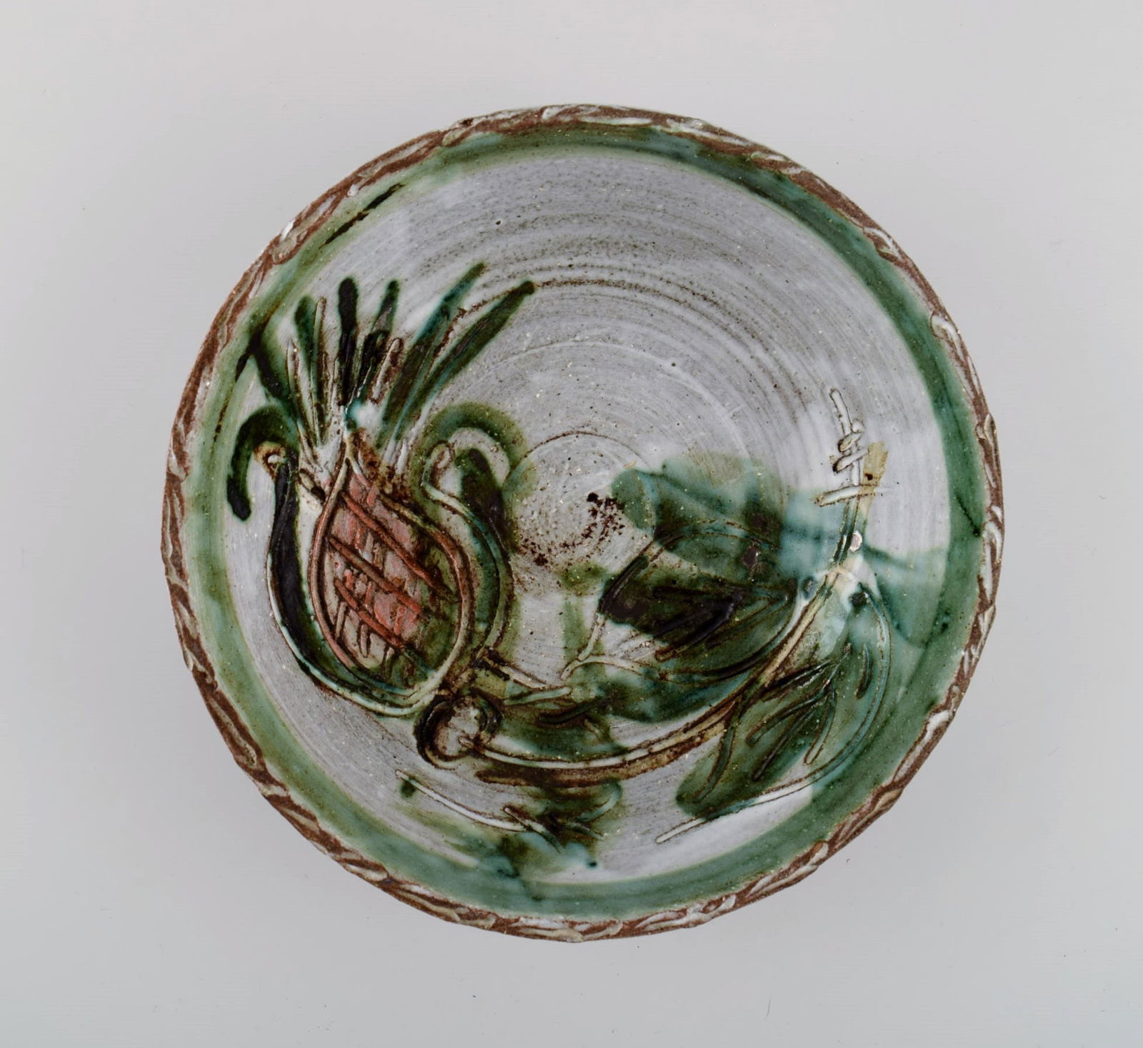 Bowl, lidded jar and three crème brûlée bowls with handles in hand-painted glazed - 8