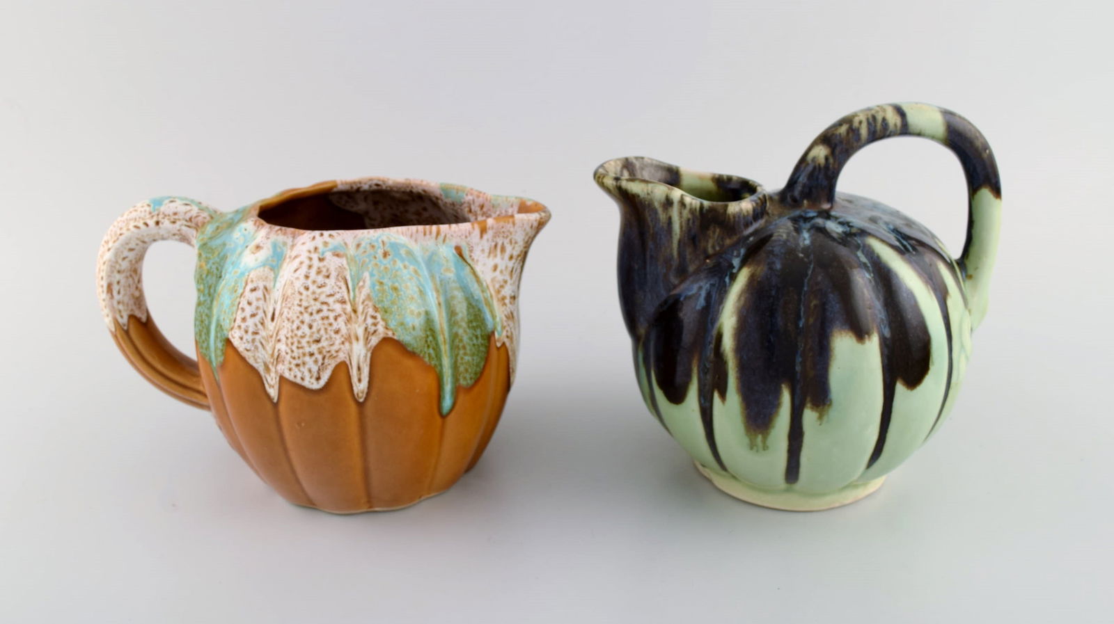 Four retro jugs in glazed ceramics. Beautiful glazes and shapes. Belgium, 1960s / 70s. - 3