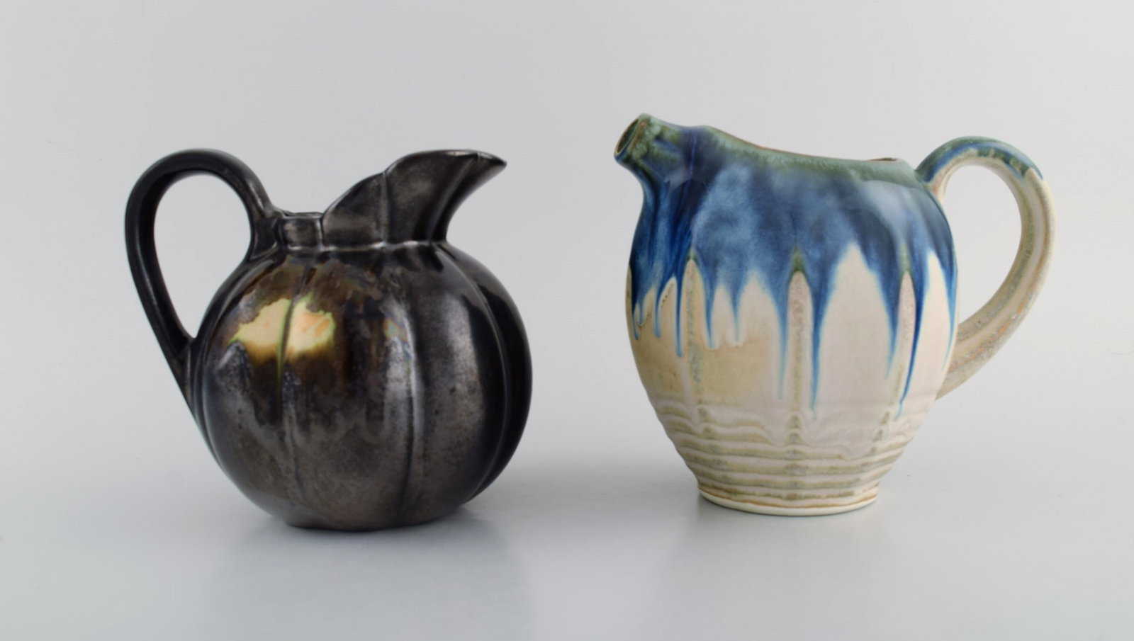 Four retro jugs in glazed ceramics. Beautiful glazes and shapes. Belgium, 1960s / 70s. - 6