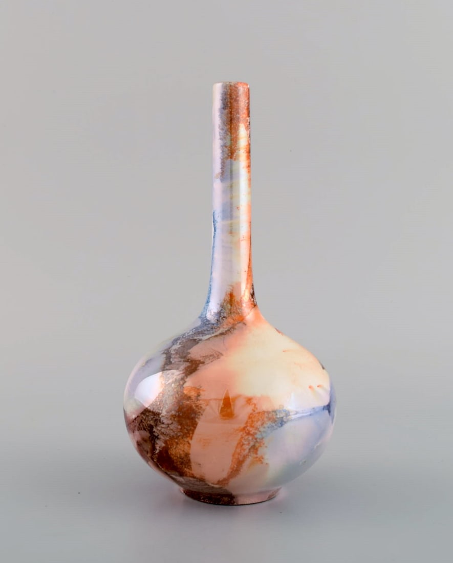 Arabia vase in glazed ceramics. Beautiful glaze with multicolored marble effect. Finnish design, - 3
