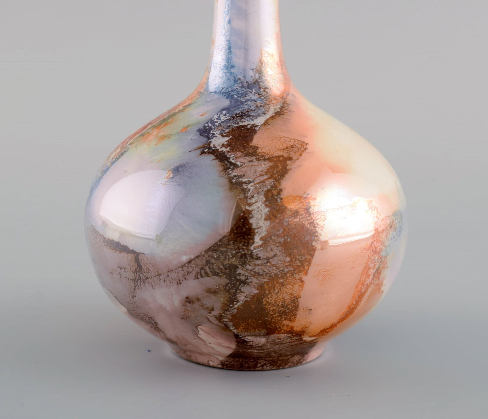 Arabia vase in glazed ceramics. Beautiful glaze with multicolored marble effect. Finnish design, - 5
