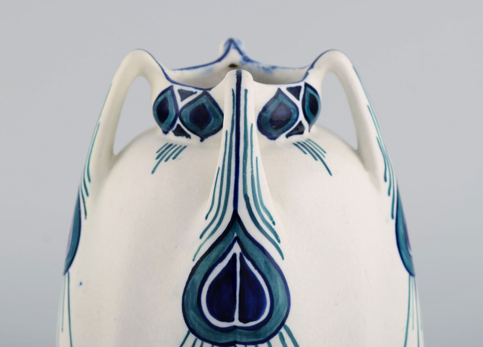 Alf Wallander for Rörstrand. Vase with four handles in hand painted glazed ceramics. 1920's. - 3