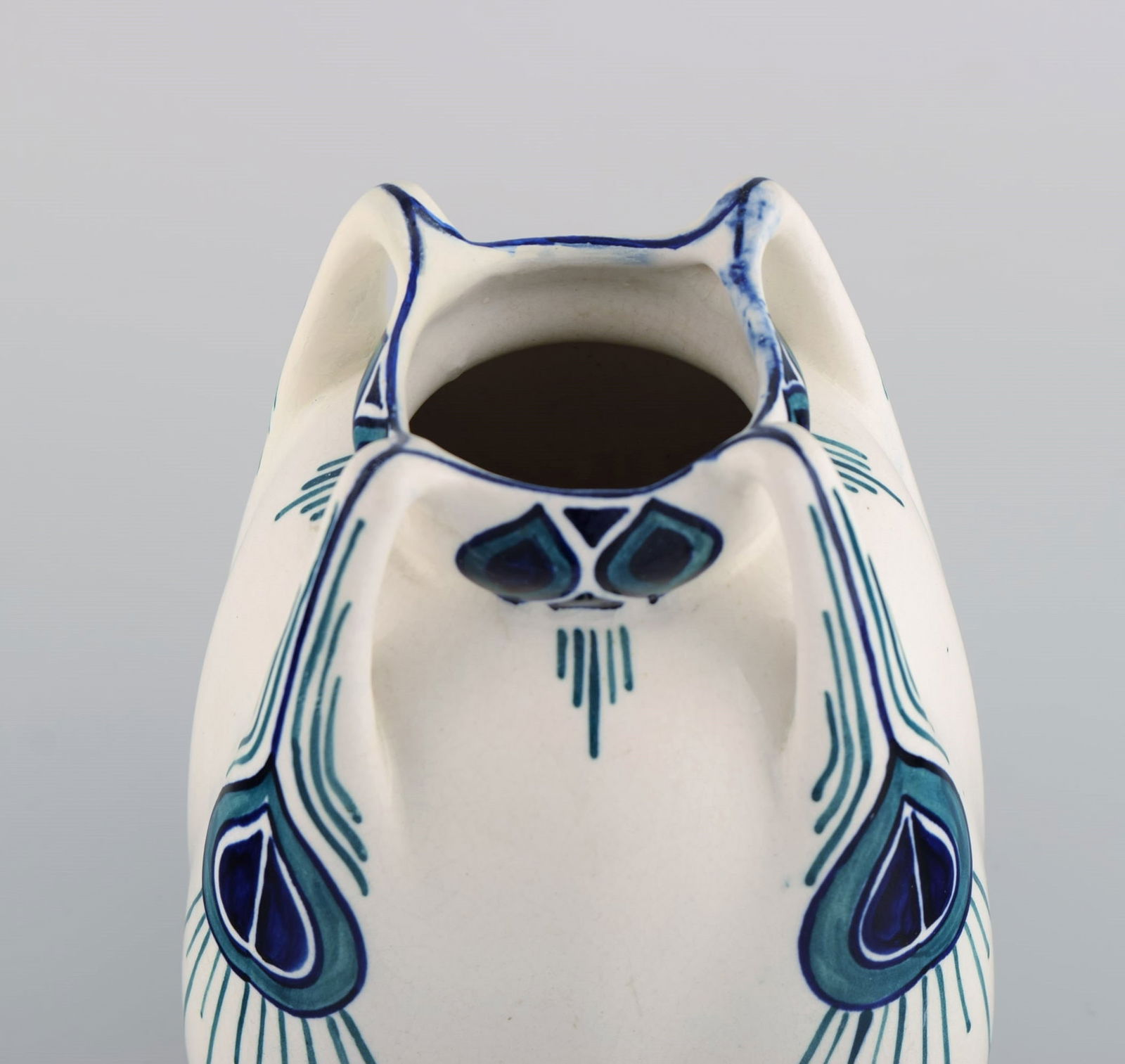 Alf Wallander for Rörstrand. Vase with four handles in hand painted glazed ceramics. 1920's. - 4