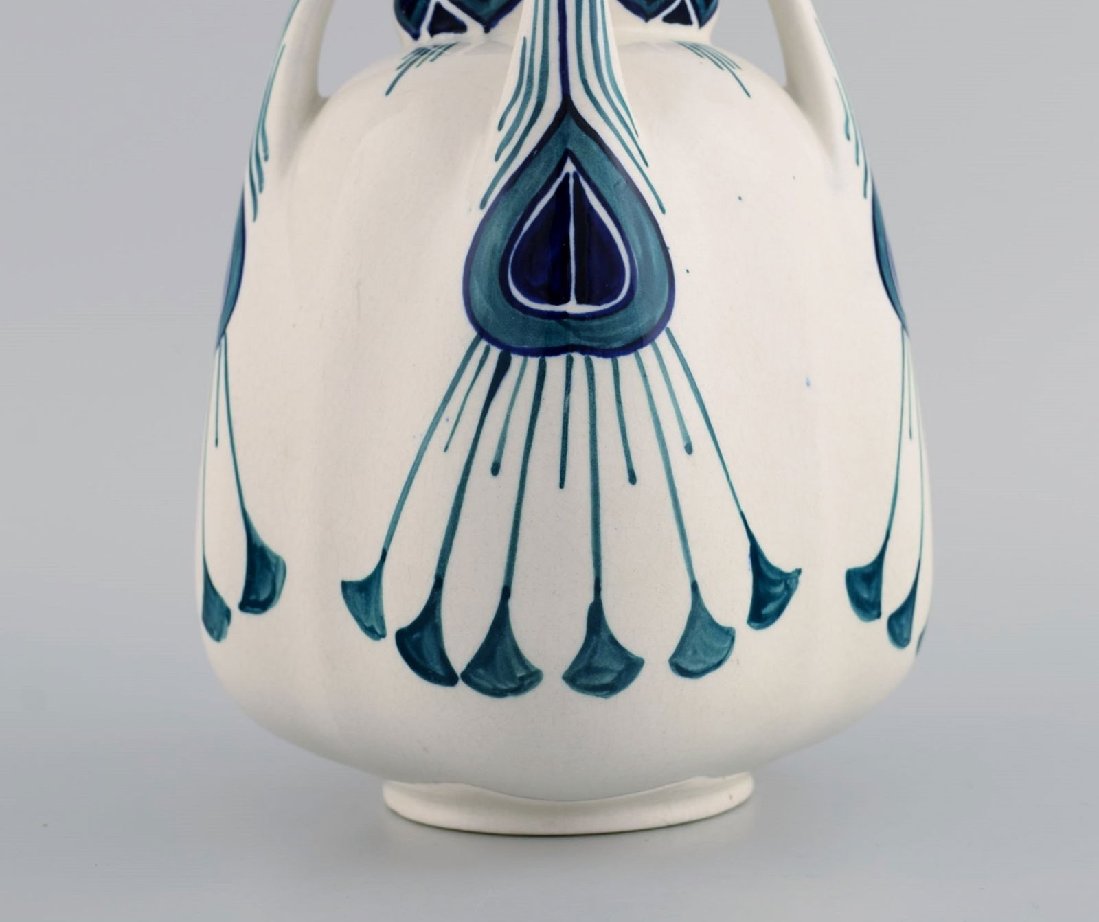 Alf Wallander for Rörstrand. Vase with four handles in hand painted glazed ceramics. 1920's. - 5