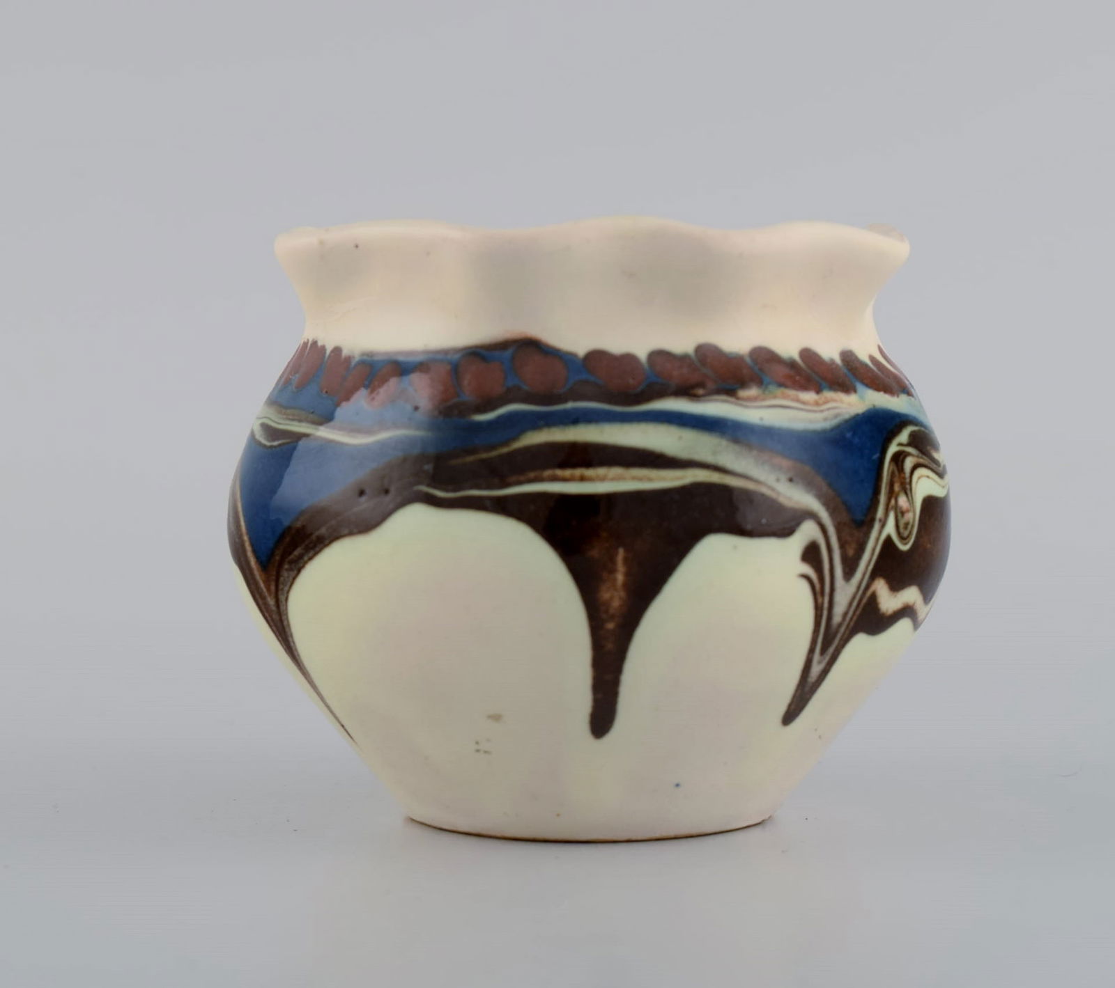 Kähler, Denmark. Glazed stoneware vase in modern design. Blue and brown running glaze on a - 2