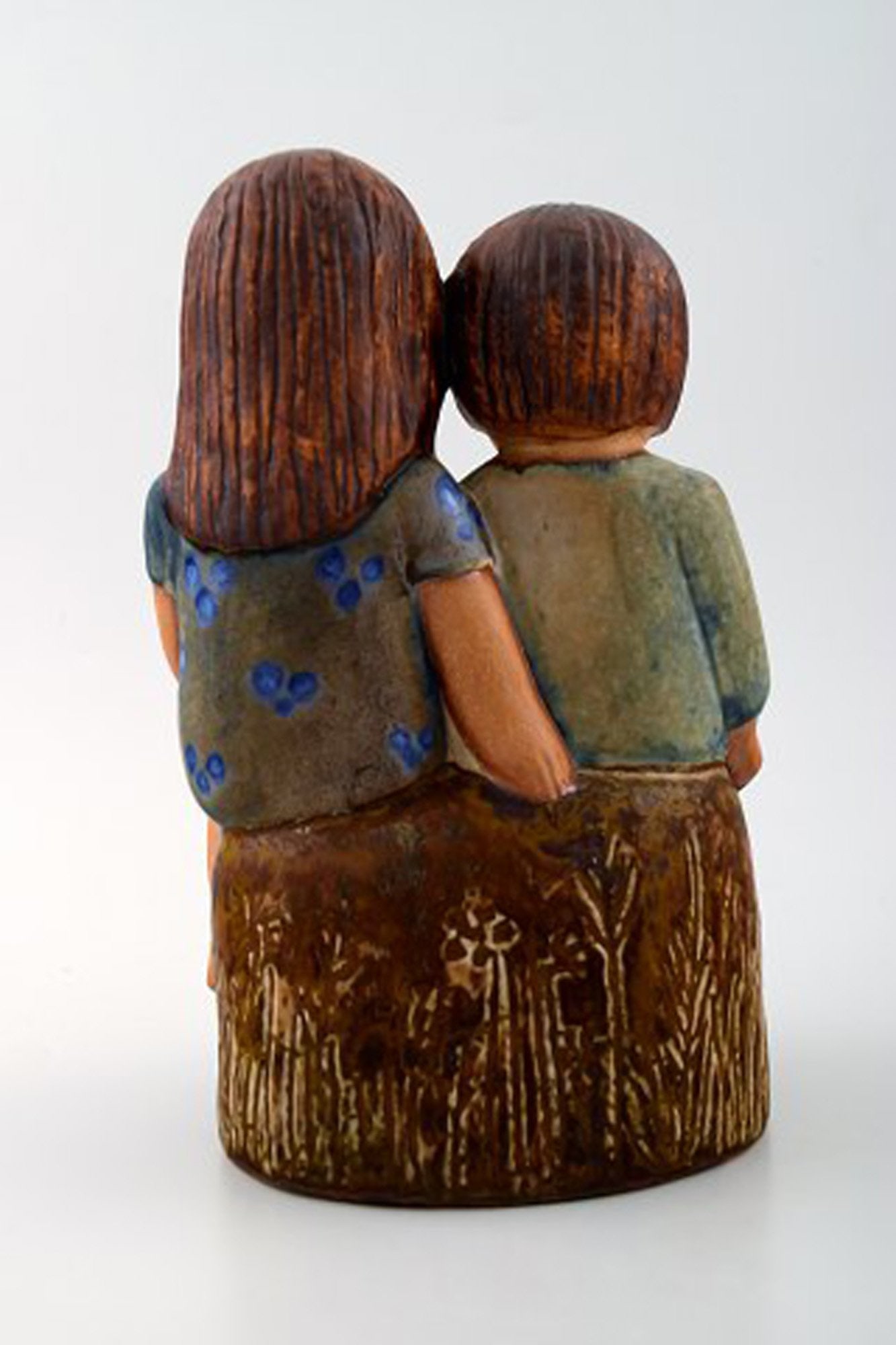 RARE FIGURE, Lisa Larson, "Siblings", glazed pottery, tagged Lisa L K-studio Gustavsberg, Sweden. - 3