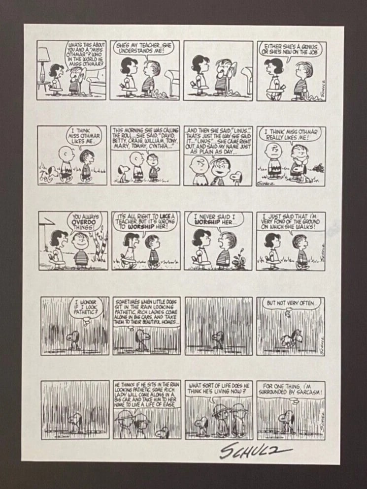 Charles Schulz Snoopy Peanuts 1968 Signed Vintage Print New Frame - 2