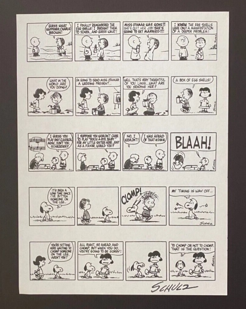 Charles Schulz Snoopy Peanuts 1968 Signed Vintage Print New Frame - 2