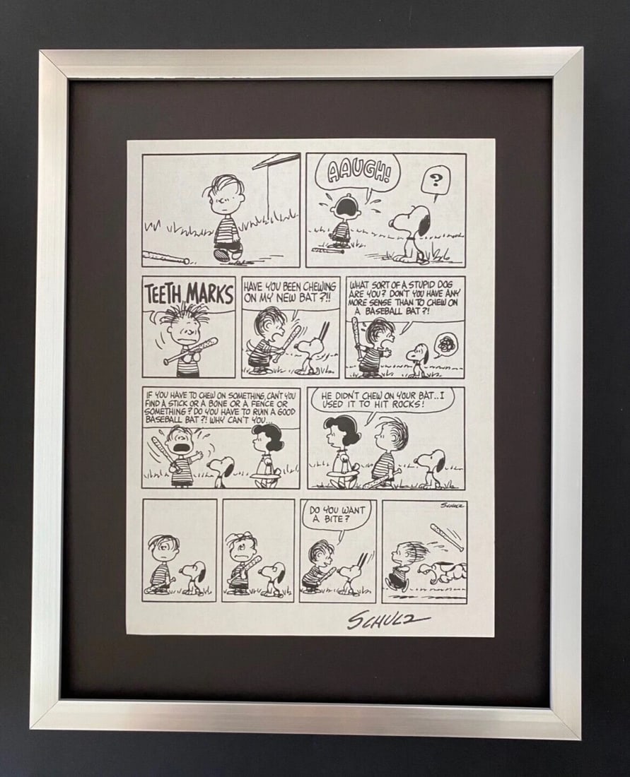 Charles Schulz Snoopy Peanuts 1968 Signed Vintage Print New Frame: Title: Charles Schulz Snoopy Peanuts 1968 Signed Vintage Print New Frame Description: PEANUTS CARTOON FACSIMILE SIGNED IN INK ART PRINT IS ABOUT 11.2 X 8.4IN THIS ART PRINT IS MOUNTED ON A 14 X 11 IN.