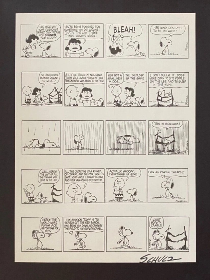Charles Schulz Snoopy Peanuts 1968 Signed Vintage Print New Frame - 2