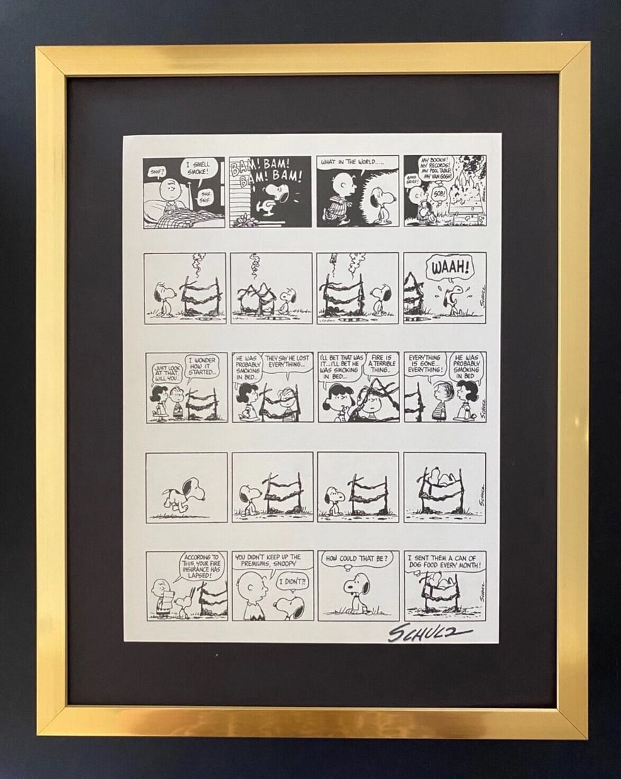 Charles Schulz Snoopy Peanuts 1968 Signed Vintage Print New Frame: Title: Charles Schulz Snoopy Peanuts 1968 Signed Vintage Print New Frame Description: PEANUTS CARTOON FACSIMILE SIGNED IN INK ART PRINT IS ABOUT 11.2 X 8.4IN THIS ART PRINT IS MOUNTED ON A 14 X 11 IN.