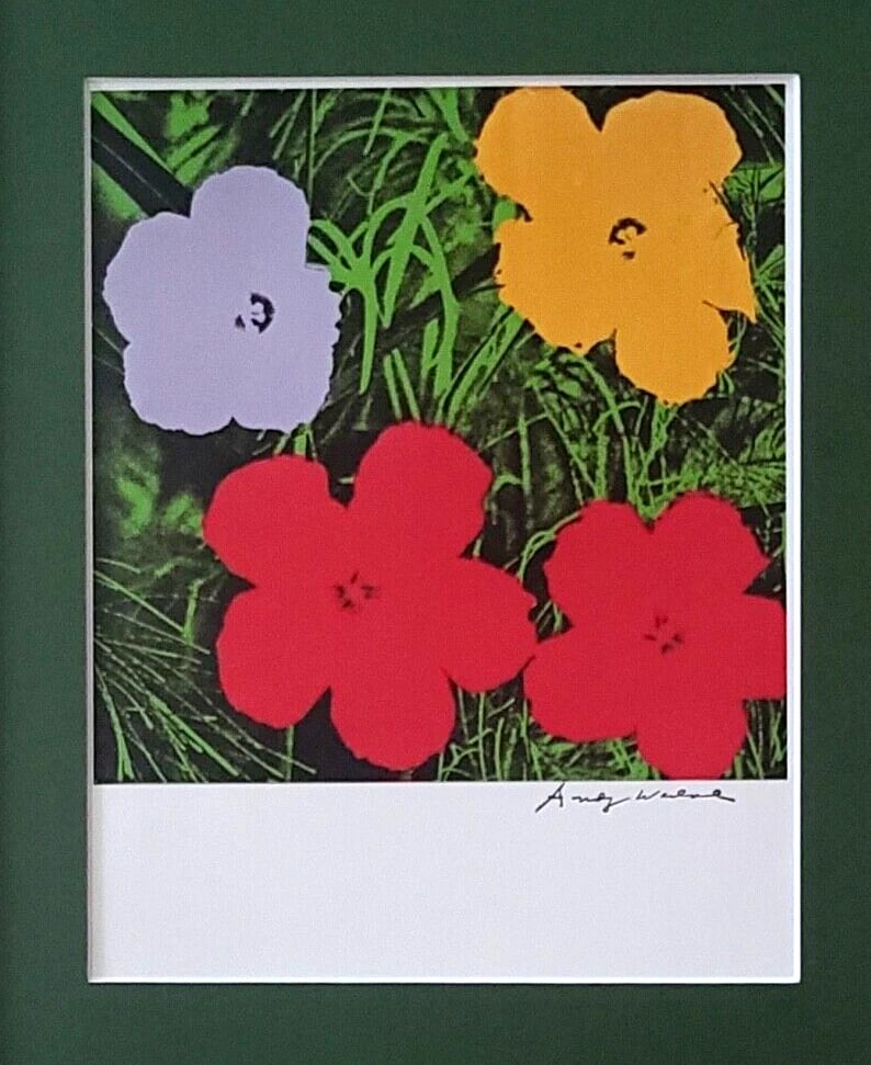ANDY WARHOL + GORGEOUS 1980's SIGNED FLOWERS PRINT MATTED & FRAMED - 2