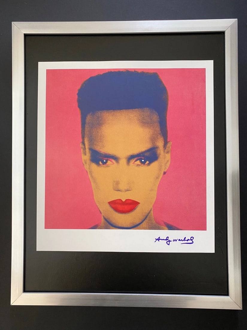 ANDY WARHOL + SIGNED 1984 GRACE JONES PRINT MOUNTED & FRAMED: Title: ANDY WARHOL + SIGNED 1984 GRACE JONES PRINT MOUNTED & FRAMED Description: This is a Stunning and Scarce 1984 Print after Andy Warhol " GRACE JONES " from - His Pop Art Collection- Facsimile Sig