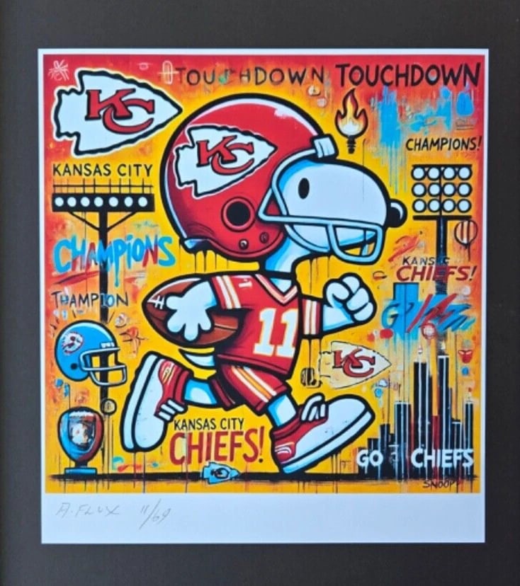 AIDAN FLUX | Hand Signed Print LtdEd of 69 COA SNOOPY CHIEFS QUARTERBACK - 2
