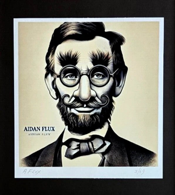 AIDAN FLUX | Hand Signed Original Print Framed COA "ABRAHAM LINCOLN" - 2