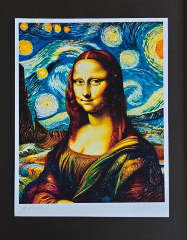 AIDAN FLUX | Hand Signed Original Print Framed Ltd. Ed. COA "MONA LISA SMILE" - 2
