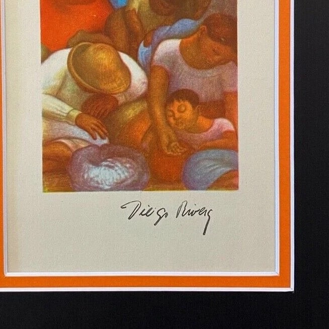 DIEGO RIVERA + ORIGINAL 1946 + SIGNED VINTAGE PRINT + IN CARDBOARD + MATTED - 2