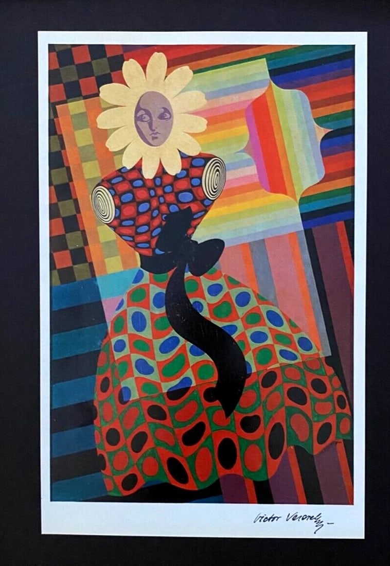 VICTOR VASARELY + SIGNED GEOMETRIC ABSTRACT PRINT FROM 1970 + WITH NEW FRAME - 2