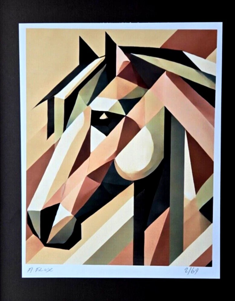 AIDAN FLUX | Hand Signed Original Print Framed LtdED of 69 COA MY CUBIST HORSE - 2