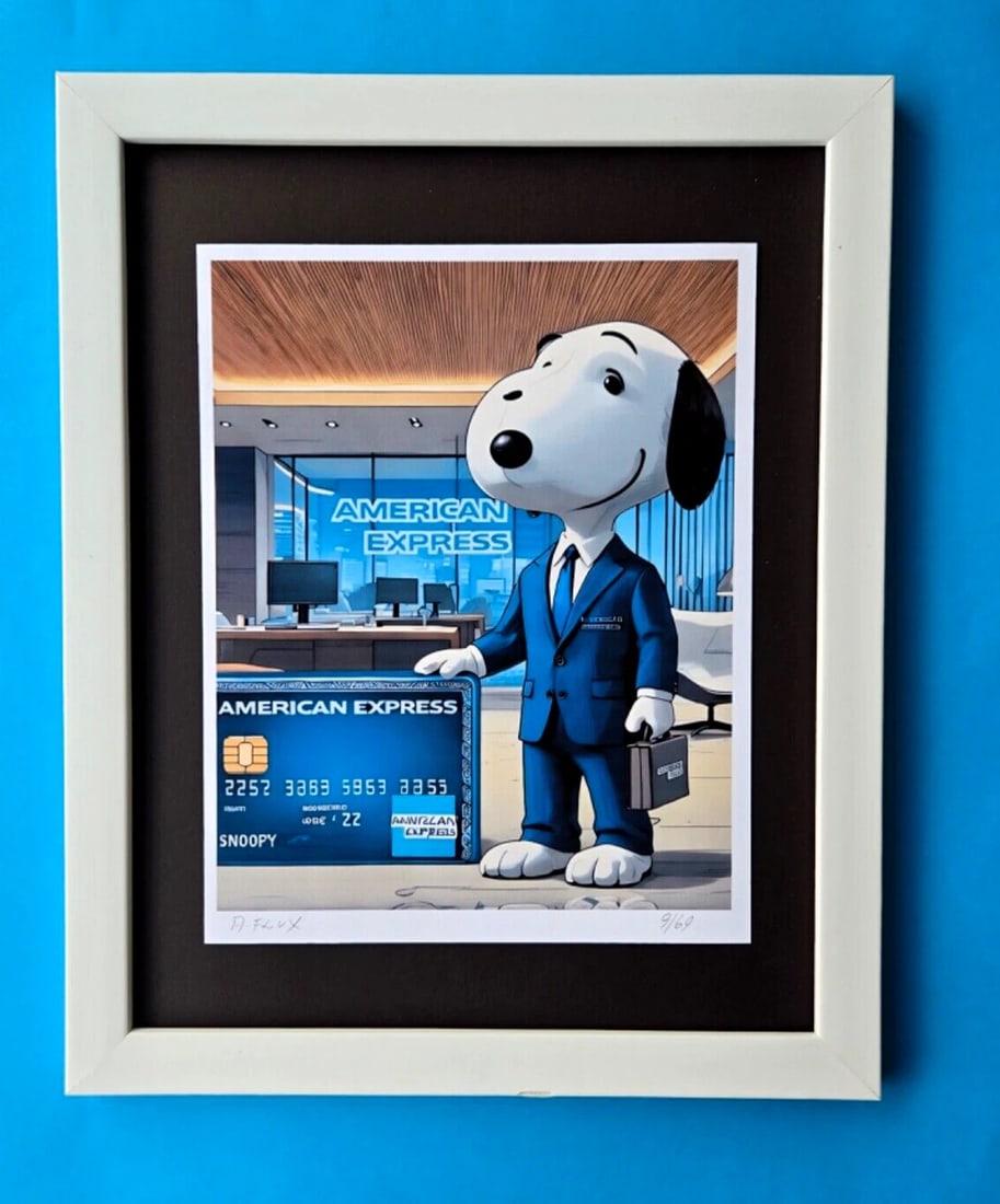 AIDAN FLUX | Hand Signed Print Framed LtdEd of 69 COA SNOOPY AMERICAN EXPRESS: Title: AIDAN FLUX | Hand Signed Print Framed LtdEd of 69 COA SNOOPY AMERICAN EXPRESS Description: This is a Stunning and Scarce 100% Authentic New Print by Aidan Flux AIDAN Flux represents a new wave
