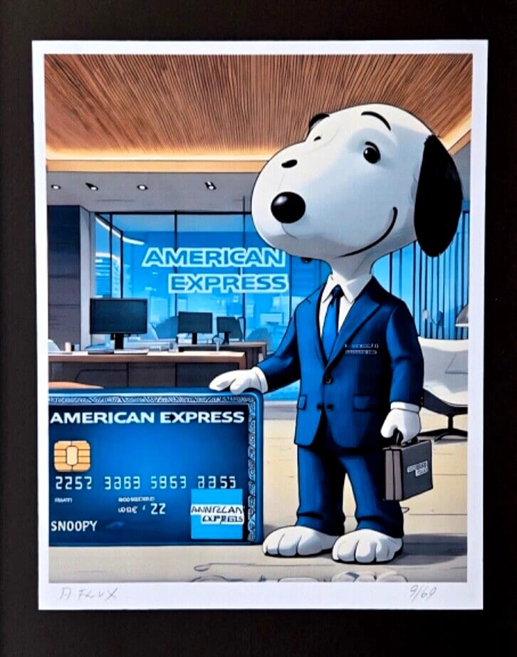 AIDAN FLUX | Hand Signed Print Framed LtdEd of 69 COA SNOOPY AMERICAN EXPRESS - 2