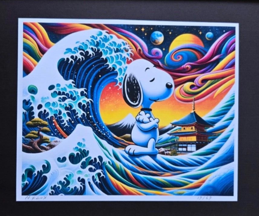 AIDAN FLUX | Hand Signed Original Print Framed LtdEd of 69 COA SNOOPY JAPAN - 2