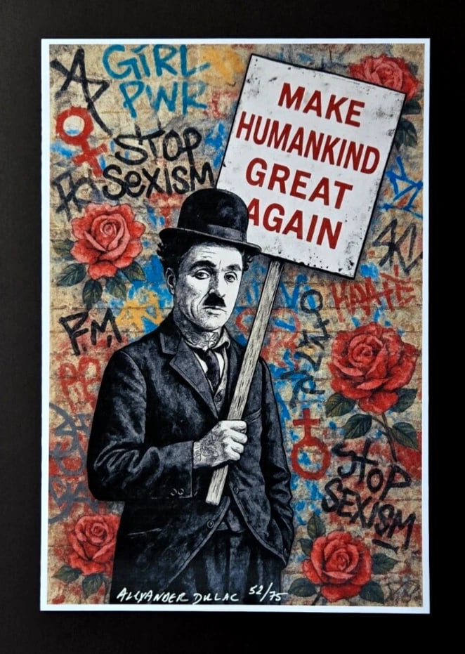 ALEXANDER DULAC | Hand Signed Print Charles Chaplin Humankind Ltd.Ed. of 75 COA - 2