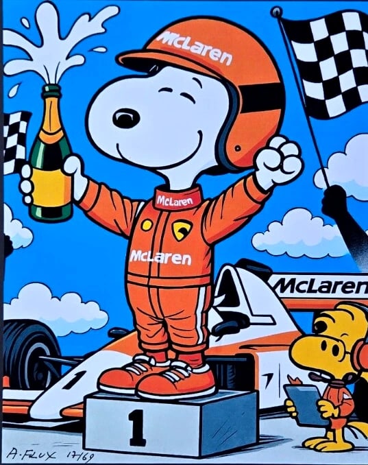 AIDAN FLUX | Hand Signed Print Framed LtdED of 69 COA SNOOPY IS MY MCLAREN PILOT - 3
