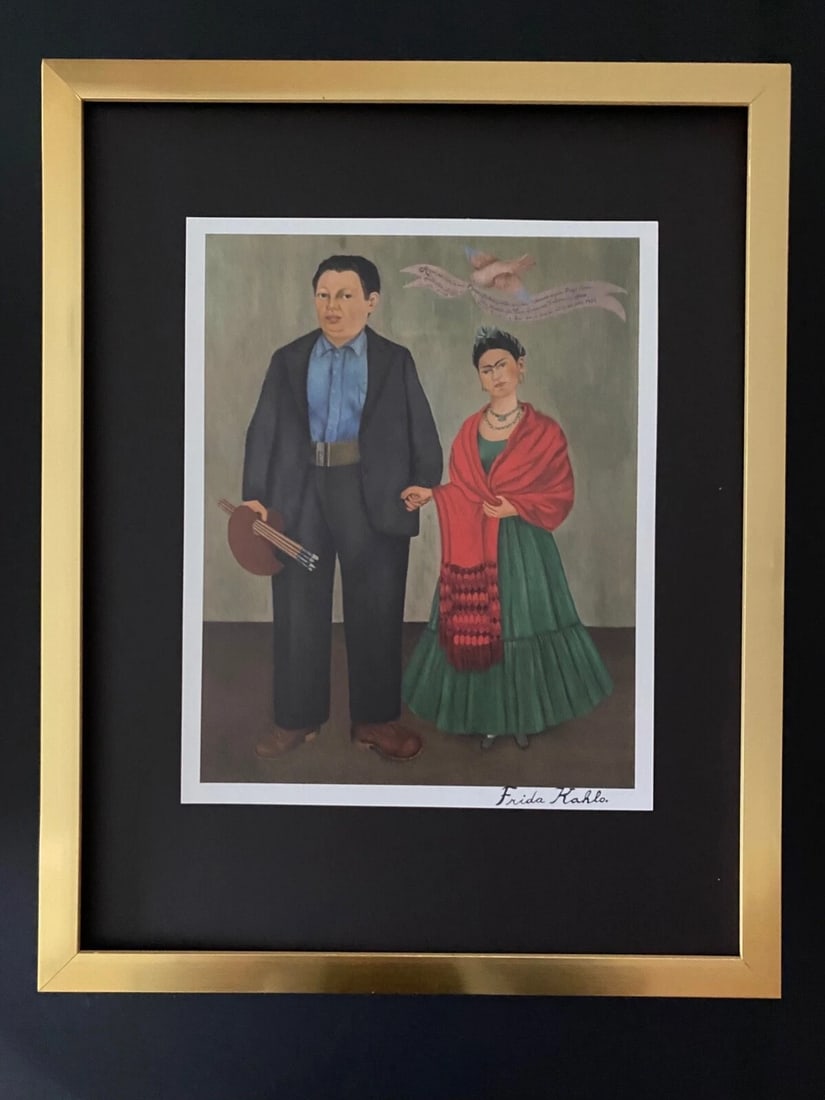 FRIDA KAHLO | Signed Print from Mexico "Frida y Diego" + Framed | - 2