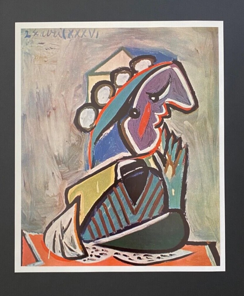 PABLO PICASSO 1961 CUBIST PRINT + VINTAGE + W /COA MOUNTED AND FRAMED - 2