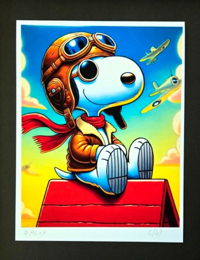 AIDAN FLUX | Hand Signed Original Print Ltd. Ed. of 69 COA SNOOPY AVIATOR - 2